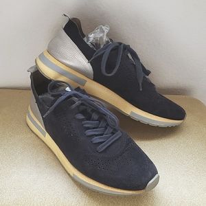 Paul Green So Soft Blue Suede Silver Leather Sneakers Size 9.5